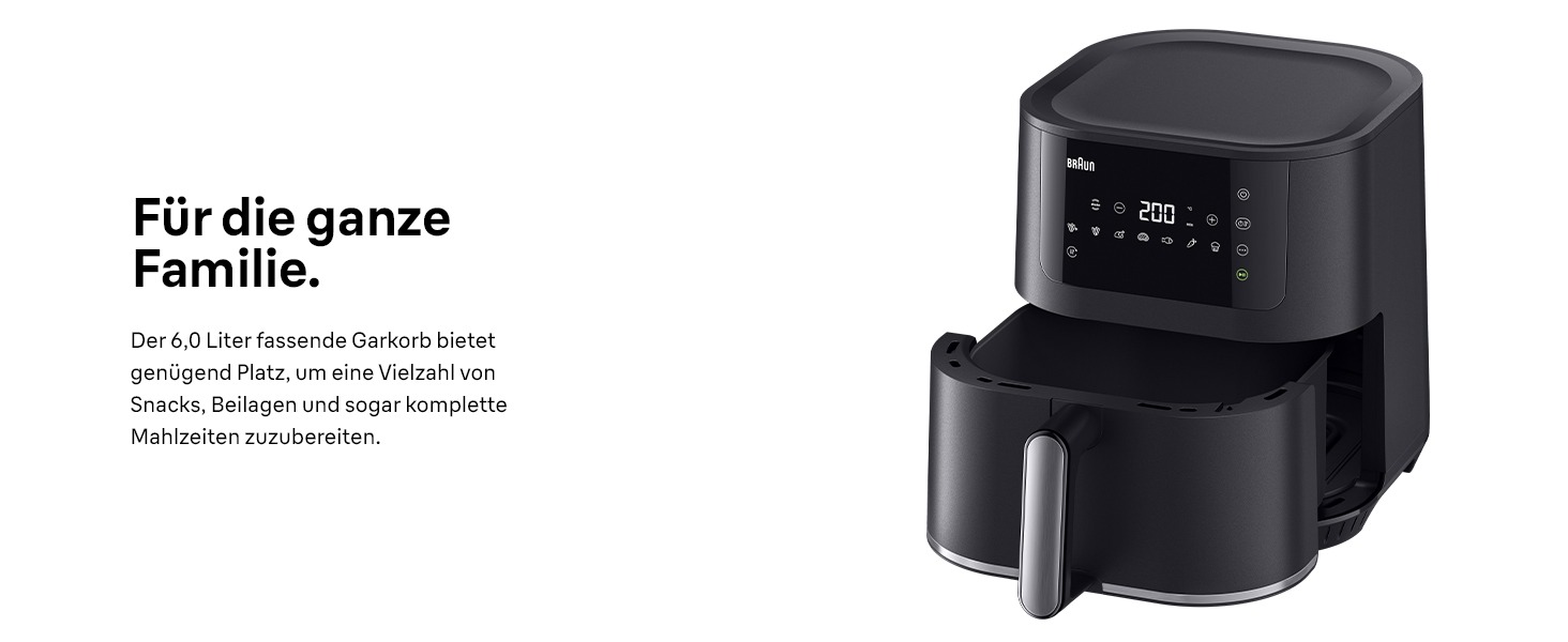 Фритюрниця електрична Braun MultiFry 5 HF5030 6л з технологією RealAir, чорна. Без PFAS, 8 програм, сенсорне керування, кошик для посудомийки