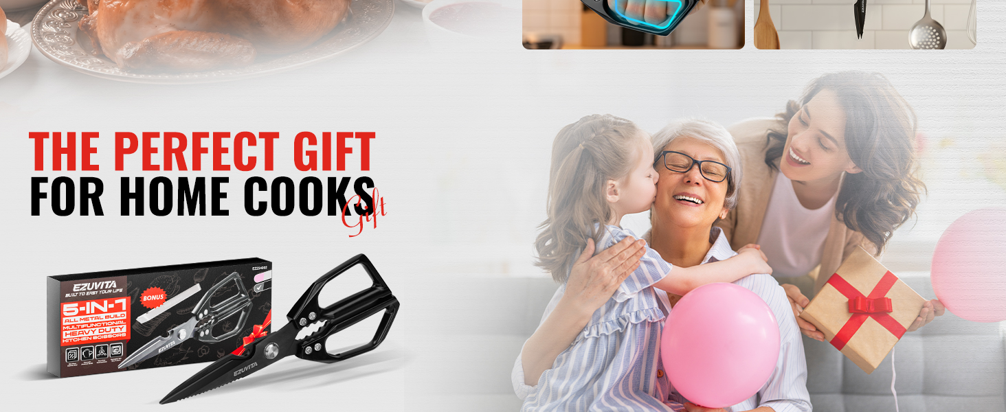 Кухонні ножиці 5-в-1 з пінцетом, титанове покриття, нержавіюча сталь, для птиці, риби, м'яса, чорний колір