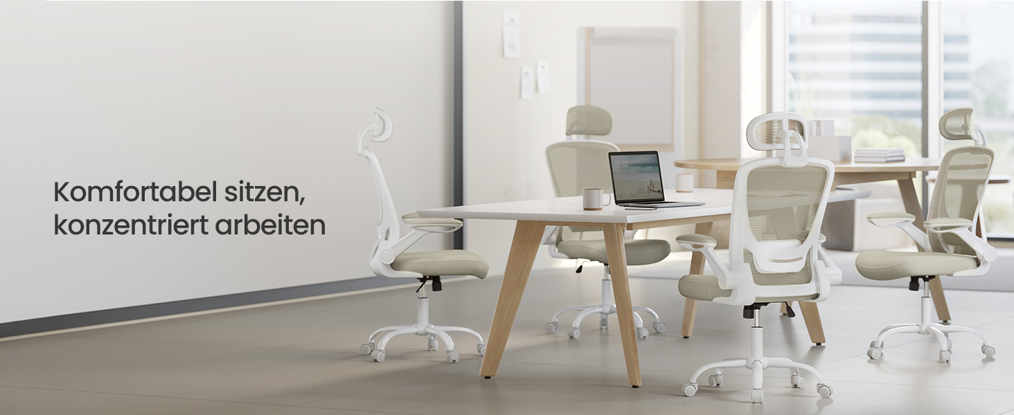 Офісне крісло SONGMICS ергономічне, поворотне з сіткою, підтримка попереку та голову, функція гойдання, ширина сидіння 53 см, відкидні підлокітники, для офісу та спальні, студентів, кольору капучино OBN047K01