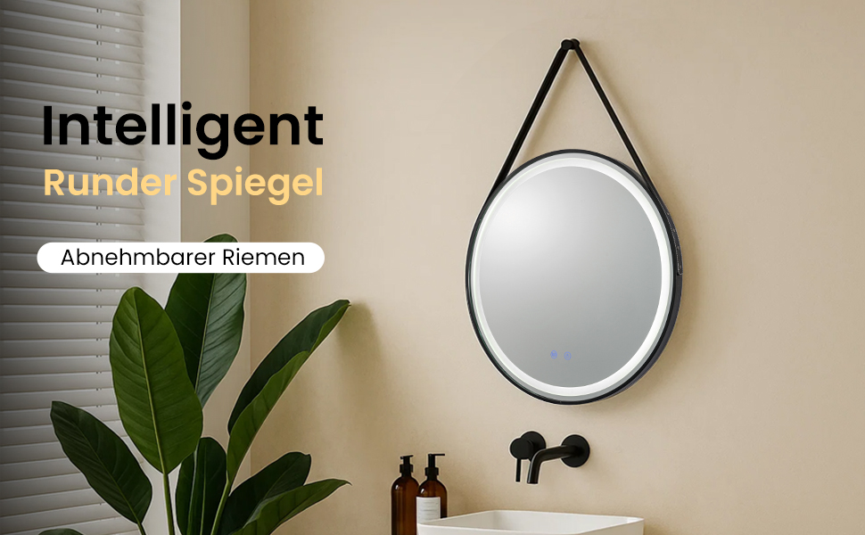 LED дзеркало для ванної кімнати з підсвічуванням, кругле, регульоване, 3 кольори світла (3500K-6500K), сенсорне керування, запобігає запотіванню - дзеркало для ванної кімнати з підсвічуванням для макіяжу та гоління (60 см, стильний дизайн)