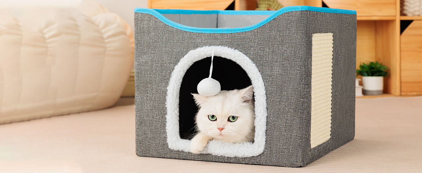 Будиночок для котів FURRYPAWS - затишний будиночок для котів для дому та вулиці, ідеальний для котів та кошенят, стабільна конструкція, сірий, на 2 котів