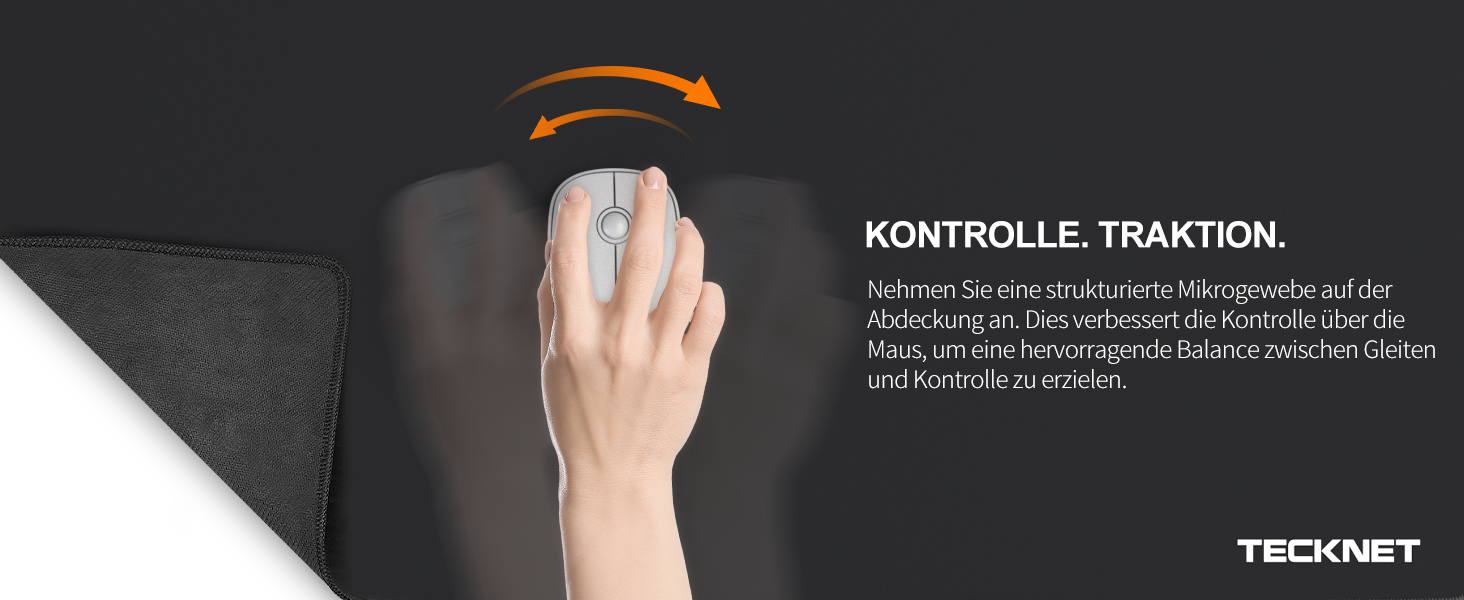 TECKNET XXL килимок для миші Speed Gaming, 900x400 мм, чорний, для геймерів, вологостійкий, з покращеною поверхнею для точності та швидкості, з неслизькою гумовою основою