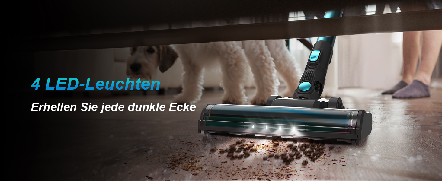 Бездротовий акумуляторний пилосос 25000Pa з турбощіткою, 175W, 50хв роботи, для твердих поверхонь та килимів, видалення шерсті тварин, блакитний