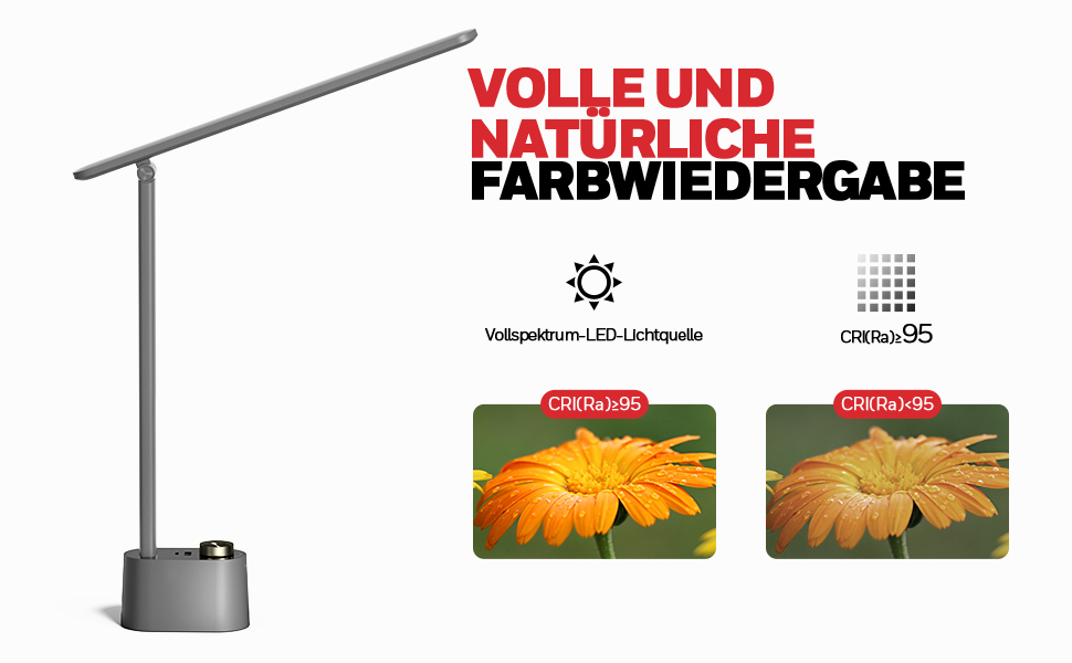 Лампа настільна Honeywell з USB-портом – регульована, для очей, для дому/офісу, складана, портативна, сіра, HWT-H01