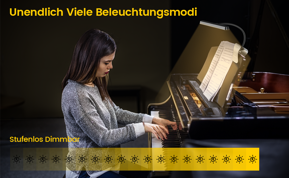 Світлодіодна лампа для нот Glocusent: професійна, 57 LED, для піаніно, з кейсом, 3 кольори, 5 рівнів яскравості, акумуляторна (140 год)