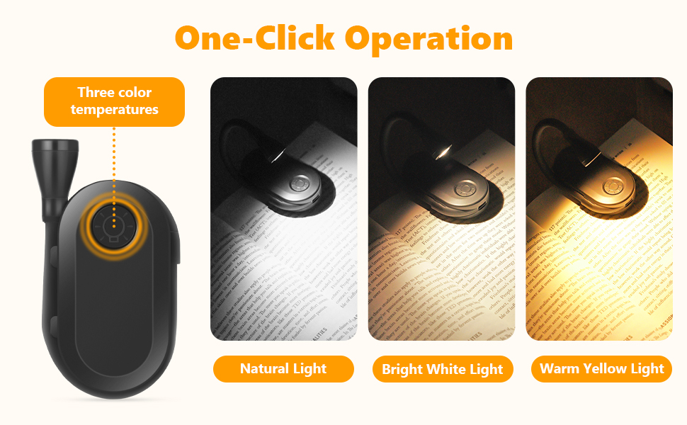Світлодіодна лампа для читання з кріпленням, акумуляторна, 3 режими температури кольору, USB, гнучка на 360°, для читання в ліжку, ідеальна для книголюбів та дітей, чорна