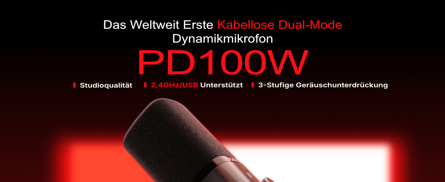 MAONO PD100W Бездротовий геймерський мікрофон 2.4GHz + USB, з шумозаглушенням ENC, для стрімінгу, запису, подкастів, ПК, PS4/5, смартфонів, чорний