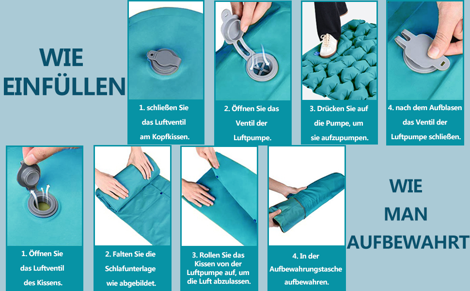 Саморозкладаний килимок для кемпінгу Isomatte - 9 см, надувний килимок для сну, повітряний матрац, туристичний килимок з насосом для авто, намету, трекінгу, пляжу (блакитний/сірий)