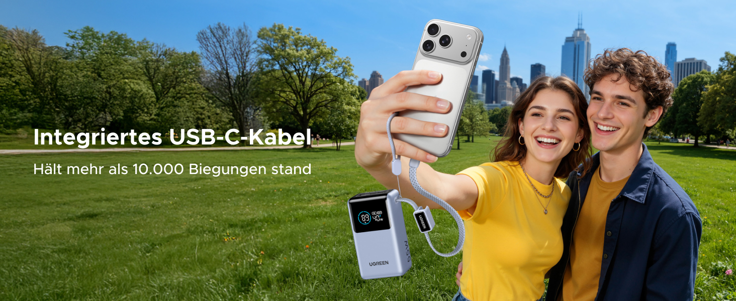 Power Bank UGREEN 10000mAh 55W з кабелем, PD 45W, Mi Turbo Charge для Xiaomi, сумісний з iPhone 15/16/17, блакитний