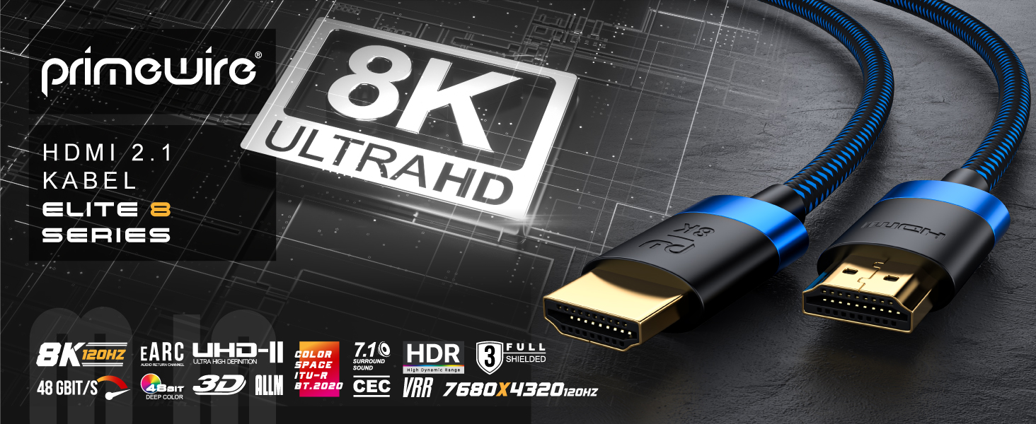 HDMI 2.1 кабель 8K/4K для TV, Blu-ray, PS5, Xbox Series X, Switch - 2 метри, 48 Gbit/s, Ethernet, чорний
