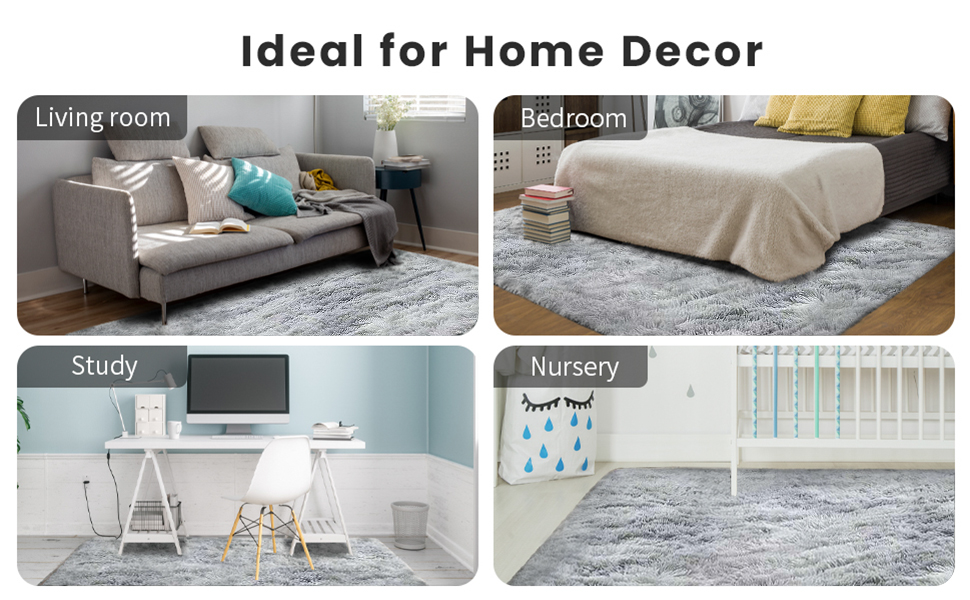 Килим для вітальні та спальні Calore, пухнастий, сучасний, для дому, 120 x 160 см (сіро-білий)