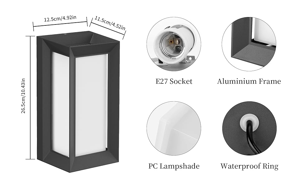 Кліґтен Зовнішня настінна лампа, IP65, чорна, PC + алюміній, E27, 60W