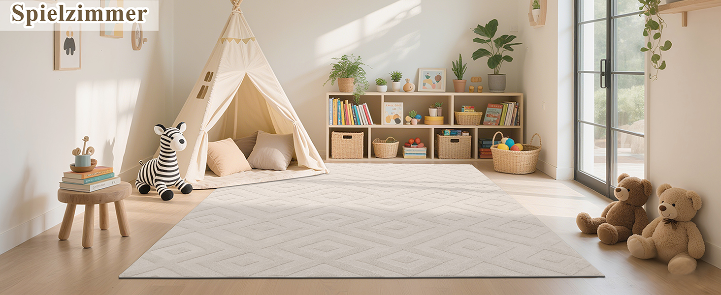 Килим для вітальні SHACOS з коротким ворсом, бежевий, геометричний з 3D ефектом, 120x160 см та 140x200 см