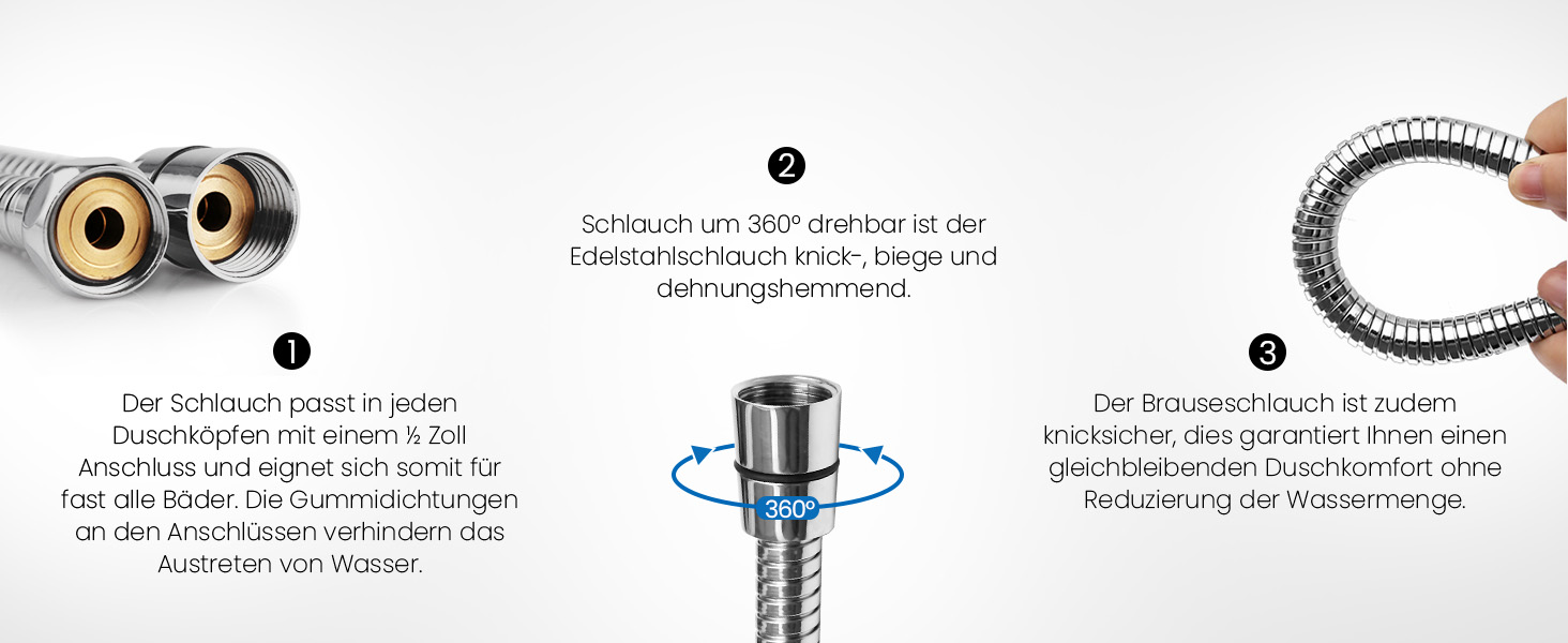 Насадка для душу Newentor зі шлангом, 1,5 м, 6 режимів, високий тиск, хром, срібло