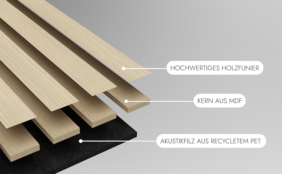 Акустична панель Momento з натурального дуба 240x50 см, білий фетр — декоративна 3D стінова панель-ламель для інтер'єру, Made in Germany