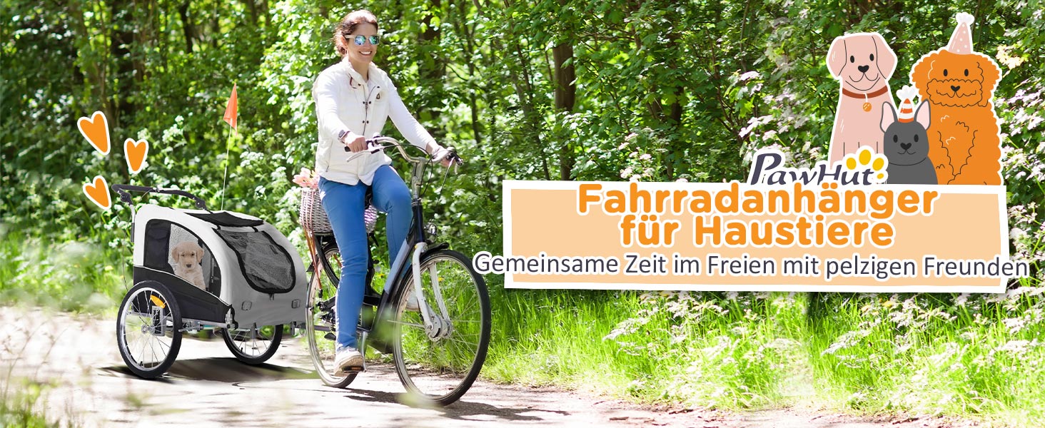 PawHut 2-в-1 Причіп для собак, велосипедний причіп для собак, візок для собак з відбивачами, прапором, причіп для собак PawHut, візок для собак, Oxford-тканина білий/чорний