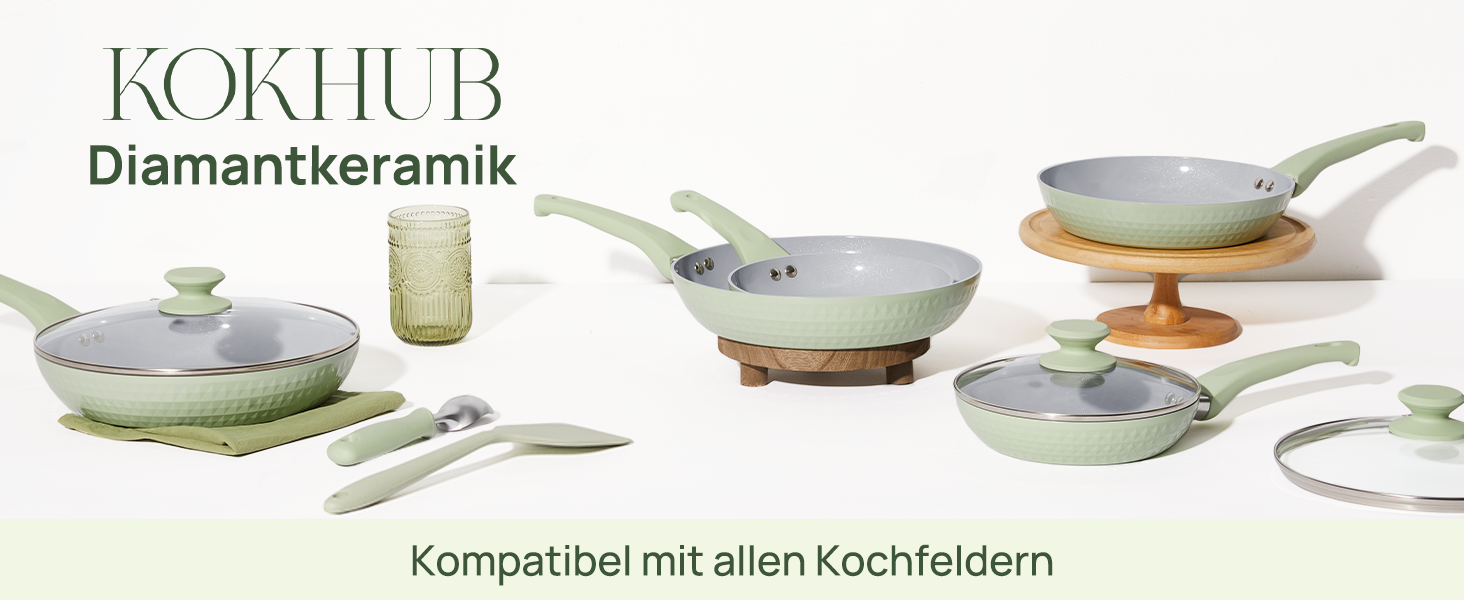 Сковорідка KOKHUB антипригарна керамічна 28 см з кришкою, без PFAS, PTFE, PFOA, індукційна, для посудомийної машини