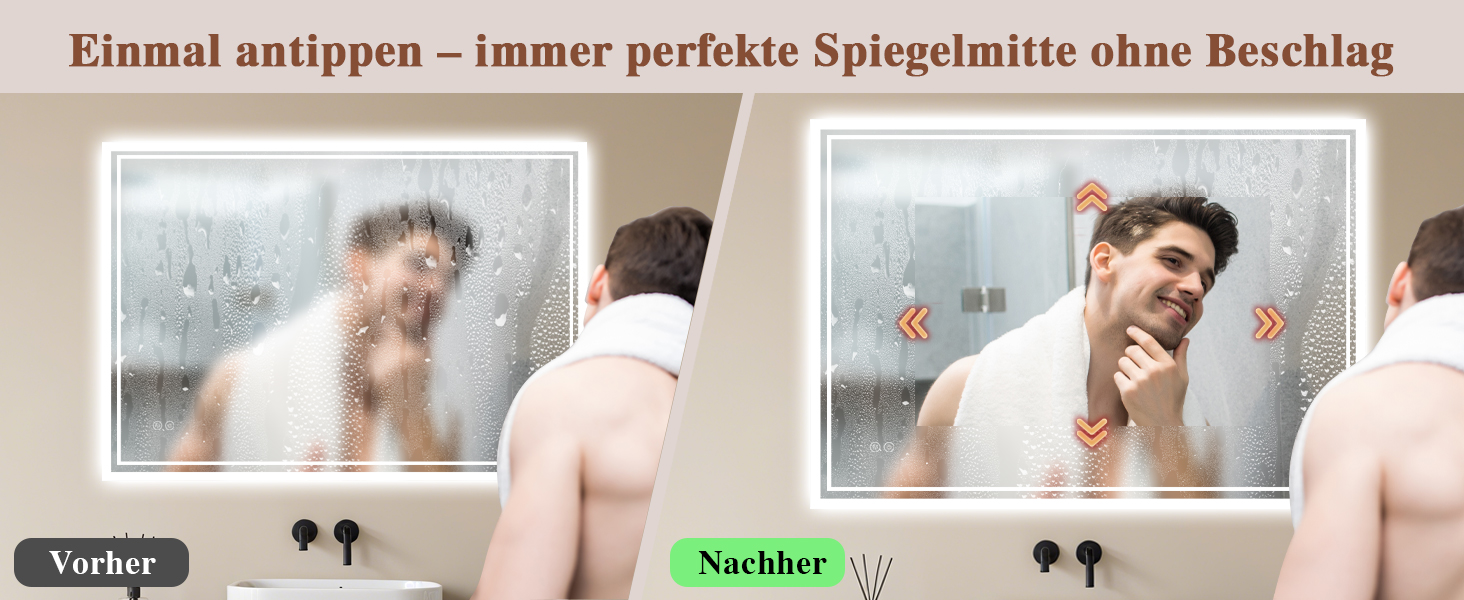 Дзеркало для ванної кімнати з підсвічуванням LED, антизапітніння, сенсорний вимикач, регулювання яскравості, 3 кольори світла, овальне, 50x70 см