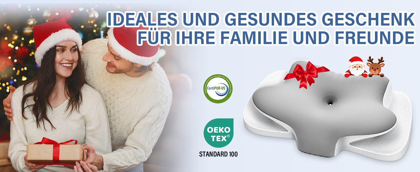 Подушка для шиї Ehomfory з піною з пам'яті, дихаюча, ергономічна, для сну на боці, спині та животі (срібна)