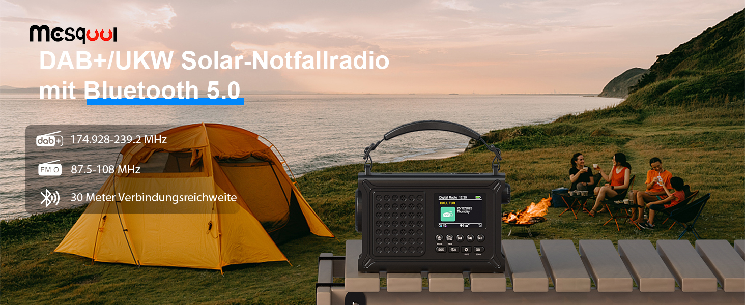 Радіоприймач Kurbelradio з DAB/DAB+/UKW, акумулятор 12000mAh, сонячна панель 8500mm², ручне радіо, Bluetooth 5.0, ліхтарик, ліхтар для читання, Outdoor, кемпінг, зелений (чорний)