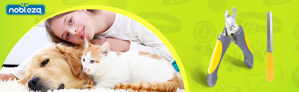 Професійні ножиці для стрижки нігтів Nobleza Profi для собак та котів з пилочкою, нержавіюча сталь, великі для собак, для кроликів, захист від випадкових порізів, жовті