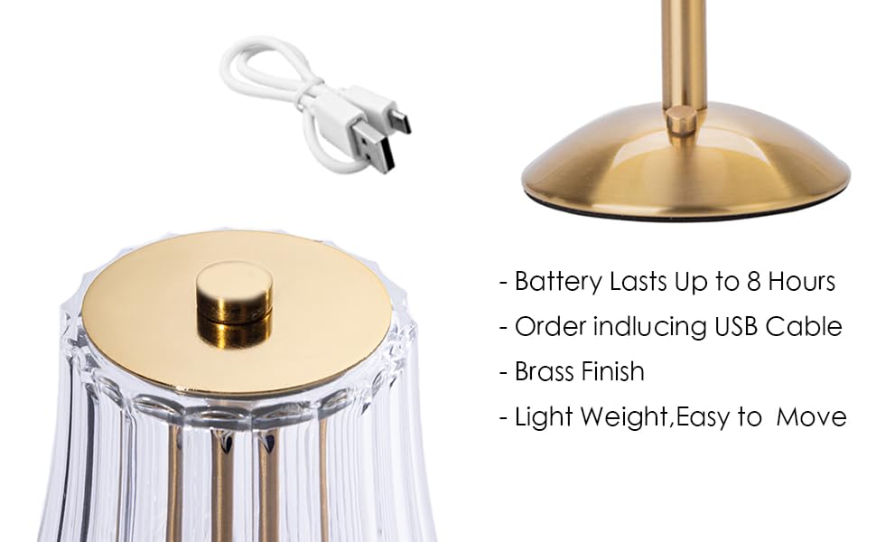 Бездротова LED-лампа настільна з акумулятором, диммер, нічна/настільна лампа для вітальні, спальні, 3 кольори, золота (квіти)