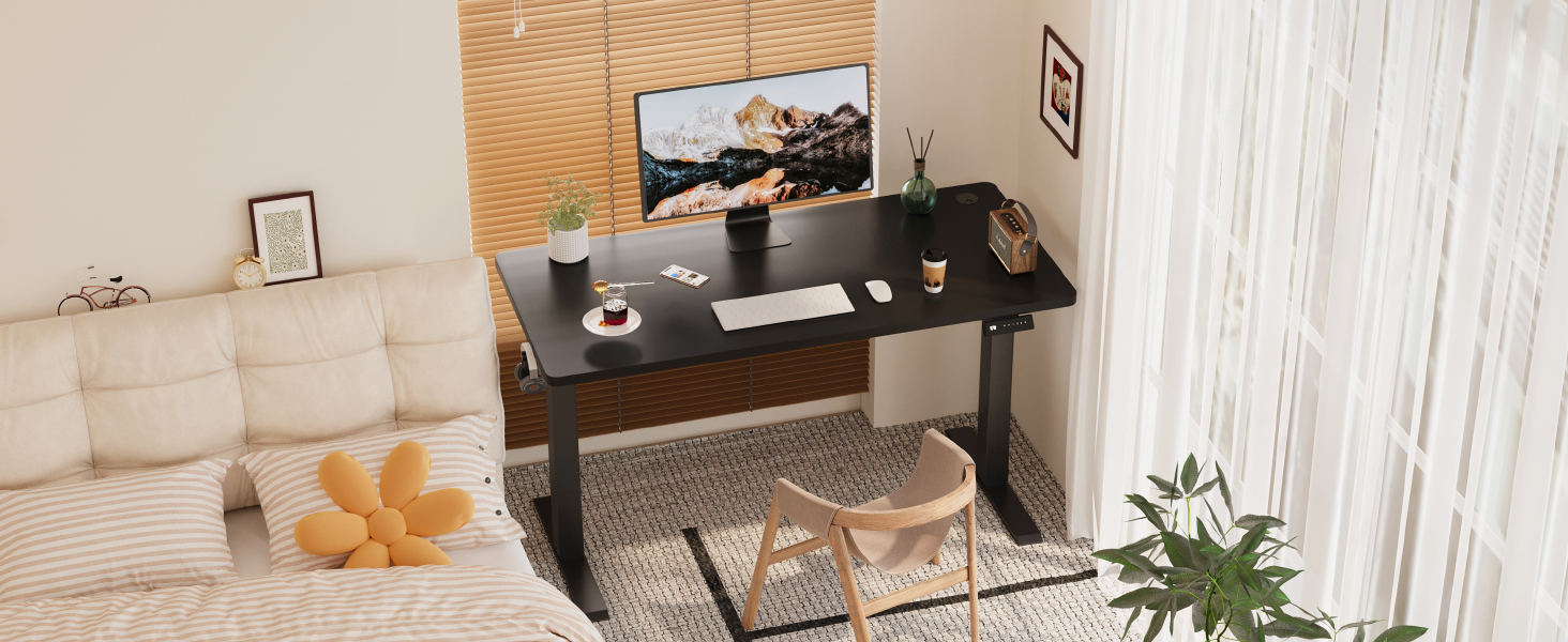 Devoko Adjustable Height Desk - Electric Standing Desk with Memory Function, 73-118cm Height, Collision Detection, Black, 140x60cm