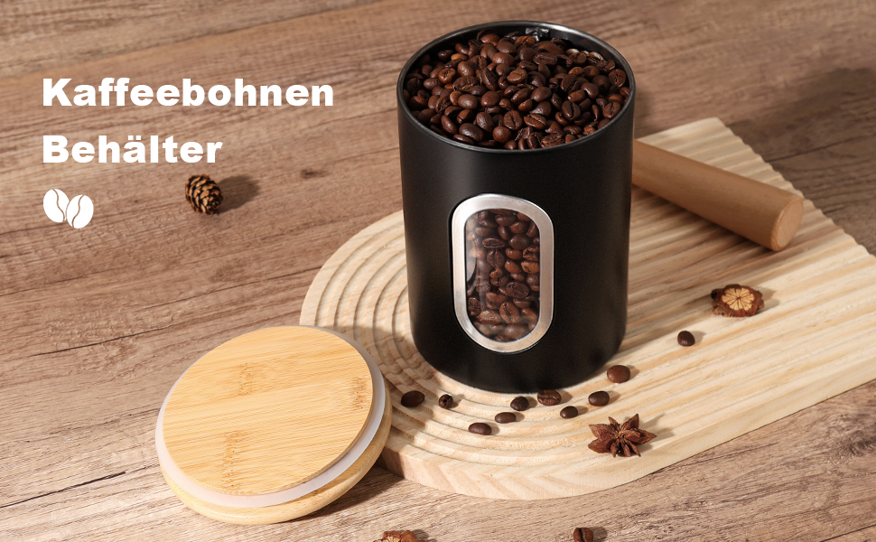 Герметична кавова банка Gmisun, 500г / 1,5л: для кавових зерен, меленої кави, капсул та паді, чорного кольору