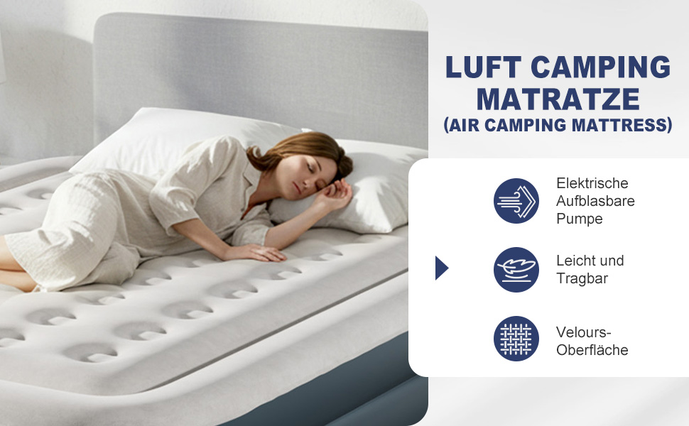 Надувний матрац LEADZM для двох осіб з електронасосом, 203x152x46 см, сірий. Самороздувний, флок + PVC, до 295 кг