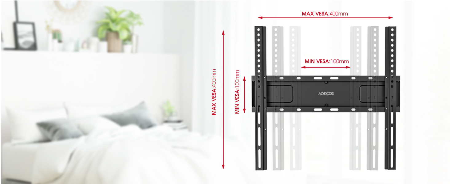 AOKCOS TV Stand for 32-70 inch Flat & Curved TVs - Adjustable Height, Swivel, Tilt, 3-Tier Shelves, VESA 400x400, up to 40kg (White/Black)