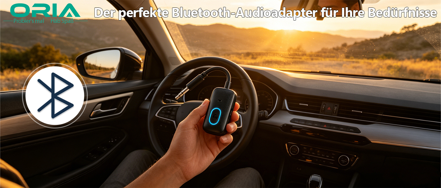 Bluetooth адаптер ORIA 2-в-1 (Трансмітер та Ресивер) 5.2 з AptX Adaptive, аудіоадаптер 3.5 мм для двох навушників, стереосистем та літаків, чорний
