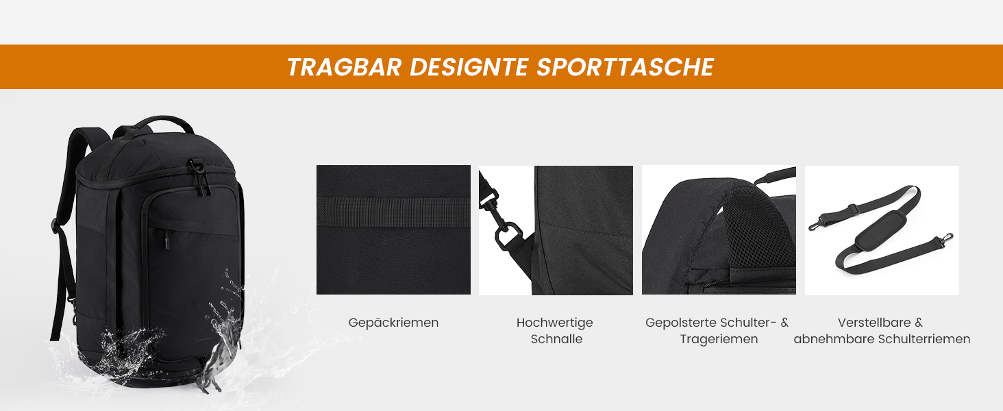 Спортивна сумка LOVEVOOK: велика, водонепроникна, з відділенням для взуття, 45L, 51x28x32 см