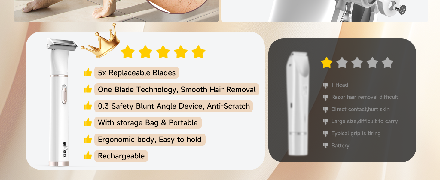 Електричний жіночий інтимо-голений апарат 5-в-1 для обличчя, бікіні-зони, ніг, носа та вух. Бездротовий, для вологого та сухого гоління. Білий.