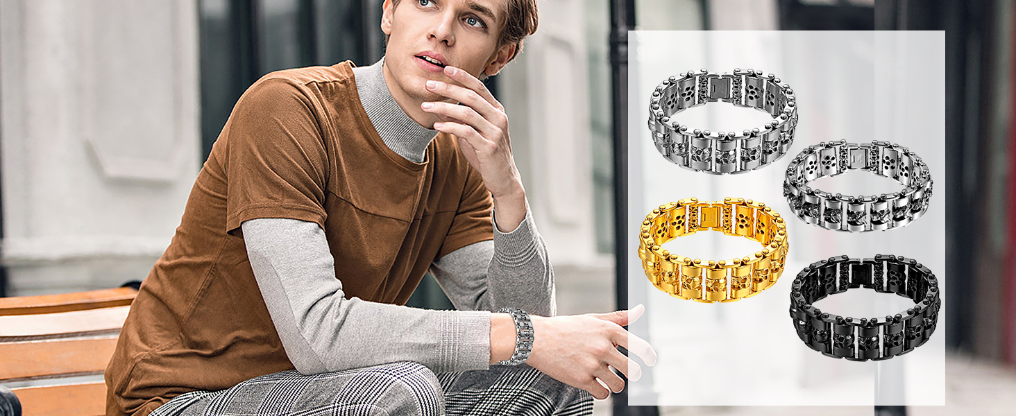 Чоловічий браслет OIDEA з черепом: ланцюжок, браслет, панк, готика, череп, хрест, лев, ланцюжок, панк-рок, велосипедна ланцюжок, подарунок для чоловіків, срібло, чорний