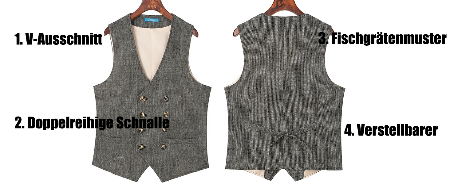 Стильний жилет чоловічий Solovedress Vintage з вовни, Regular Fit, для весілля та Groomsmen, сірий, XL