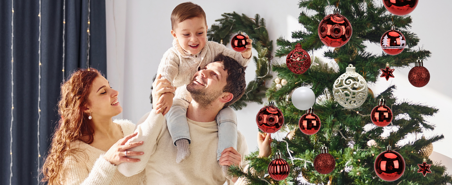 Набір прикрас на ялинку 101 шт., новорічний декор, пластикові кулі для ялинки, кулі на ялинку, зірка на верхівку, матові, глянцеві, багаторазові ялинкові кулі, 3, 4 та 6 см (червоні)