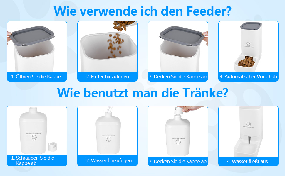 Автоматичний годівниця для котів Dreamhigh® з резервуаром 2.1 кг та диспенсер для води для собак 3.8 л, без електроживлення, без PBA, білий