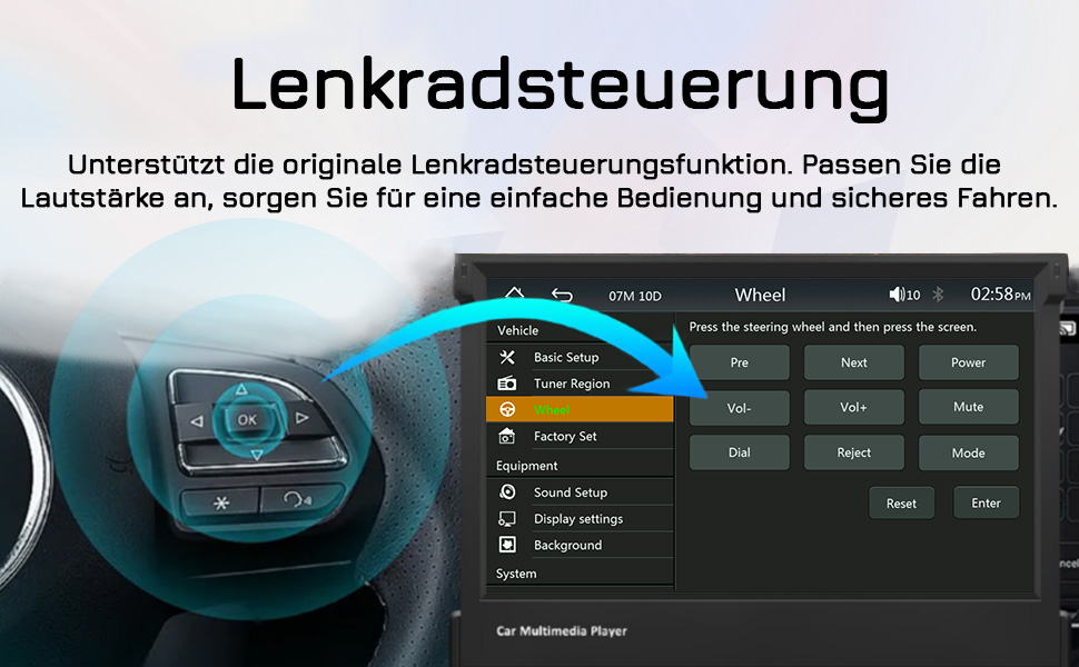 EZoneTronics 7-дюймове 1DIN автомагнітола з CarPlay/Android Auto, сенсорний екран, Bluetooth, підтримка SWC, Mirror Link, еквалайзер, FM/RDS, USB Type-C, AUX, TF-карта, камера заднього виду CW0013