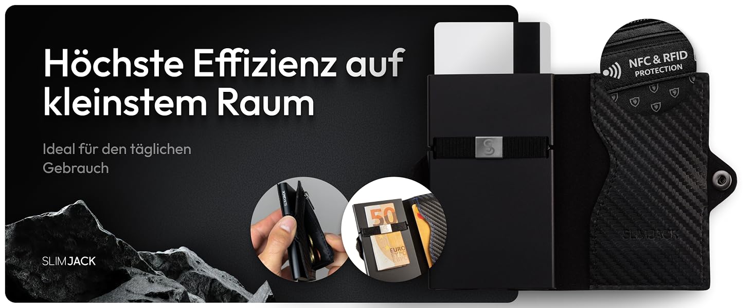 Slimjack Smart Wallet: RFID захист, алюмінієвий картхолдер для чоловіків (Carbon). Гаманець для карт та монет