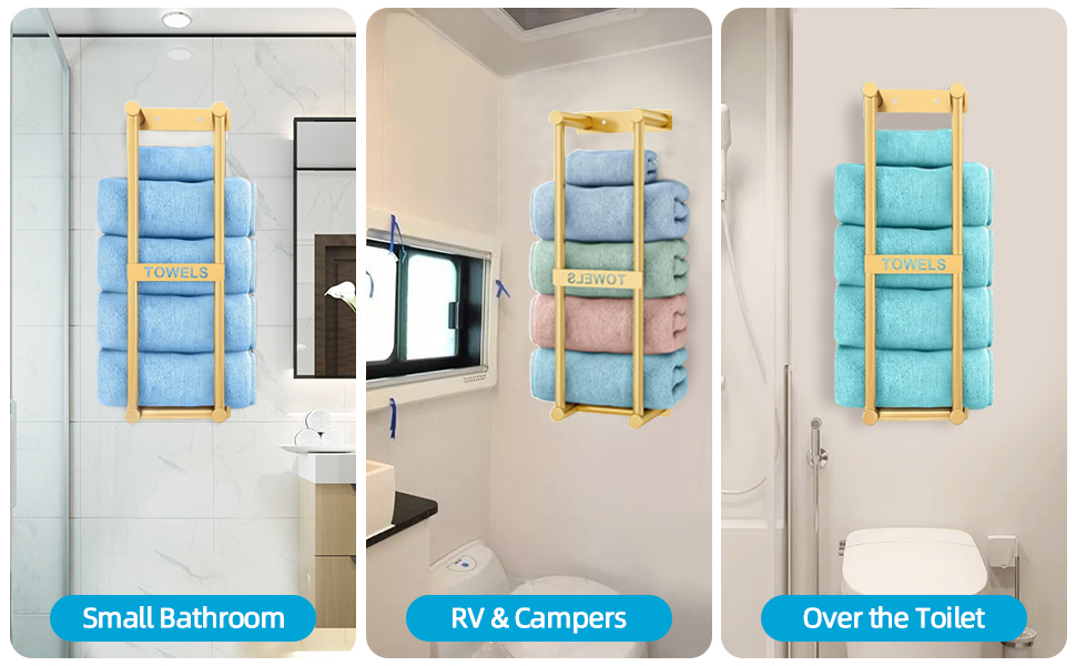 Тримач для рушників на стіну, велика поличка для рушників у ванну кімнату, золотий, 56 см