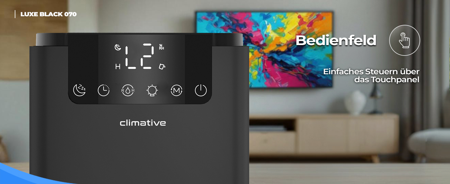 Електричний осушувач повітря Climative ION 12L/24h з Wi-Fi та очищувачем повітря для дому, квартири, ванної кімнати. Захист від вологи та плісняви до 20 м². Чорний Luxe 070