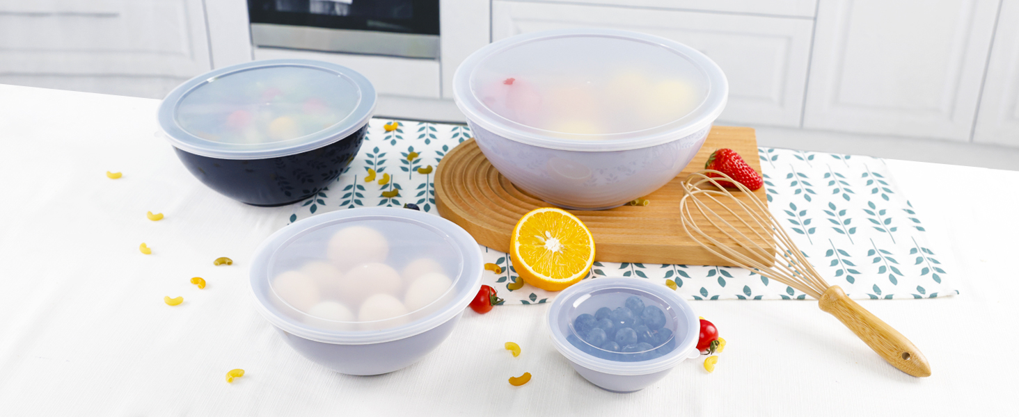 Набір міксерських чаш BoxedHome (12 шт.) з кришками, синій. Багатофункціональні миски для салатів та приготування їжі з пластику, неслизькі, стійкі, для кухні