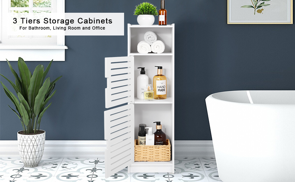 Aimu waterproof bathroom cabinets, bathroom storage units with open storage shelves, freestanding floor cabinets, corner organizers for bedroom, kitchen, hallway, white, 74x20x24 cm