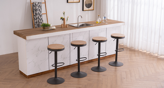 Kidol Adjustable Height Wooden Bar Stool with 360° Swivel - Industrial Modern Design for Kitchen Counter (Grey Wood)