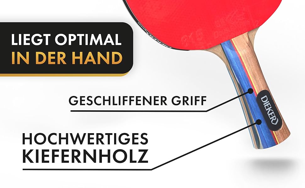 Набір для пінг-понгу DIEKER | 2 ракетки, 3 преміум м'ячі, міцна сумка | Для всієї родини, чорний