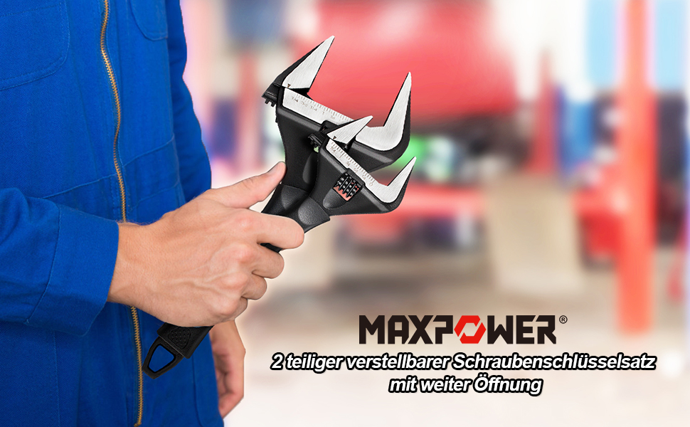 Набір розвідних гайкових ключів MAXPOWER з широким зівом, 2 шт. (150 мм і 250 мм), Cr-V сталь, ергономічна ручка, у чохлі