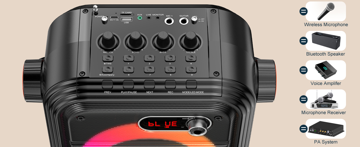 Караоке машина JYX з 2 бездротовими мікрофонами, портативна Bluetooth колонка з RGB-підсвічуванням, підтримка TF/USB, AUX, FM, запис, TWS, караоке система для вечірок, PA-система для дорослих/дітей