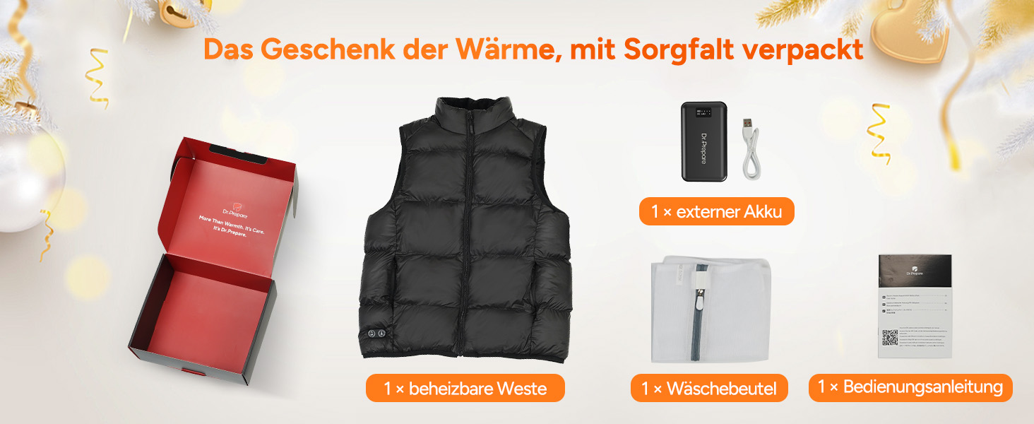 Обогрівальна жилетка Dr.Prepare для чоловіків та жінок з Powerbank 16000mAh, 3 режими нагріву, 10 зон нагріву, для активного відпочинку, подорожей, спорту, чорна