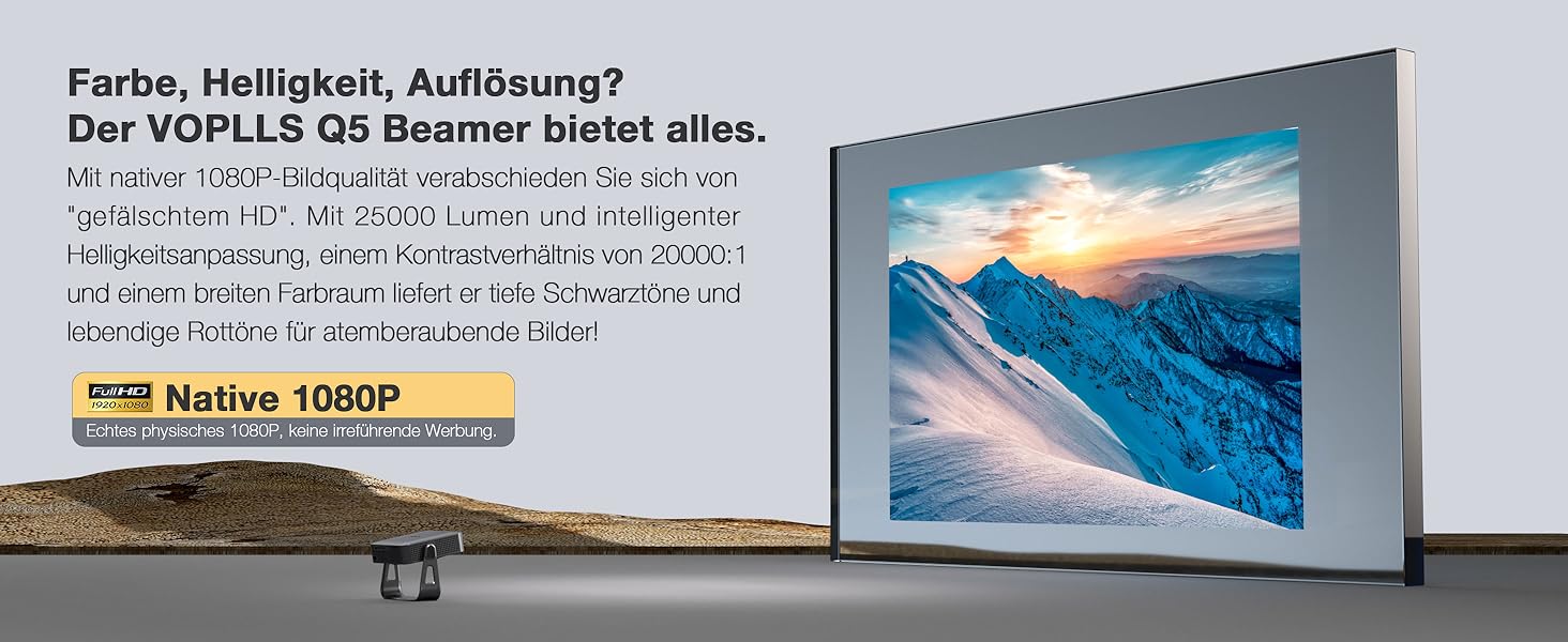 Mini проєктор 4K VOPLLS з автофокусом та корекцією трапеції, Full HD WiFi6 Bluetooth, для дому та на вулиці. Підтримка Android, iOS. Чорний колір.