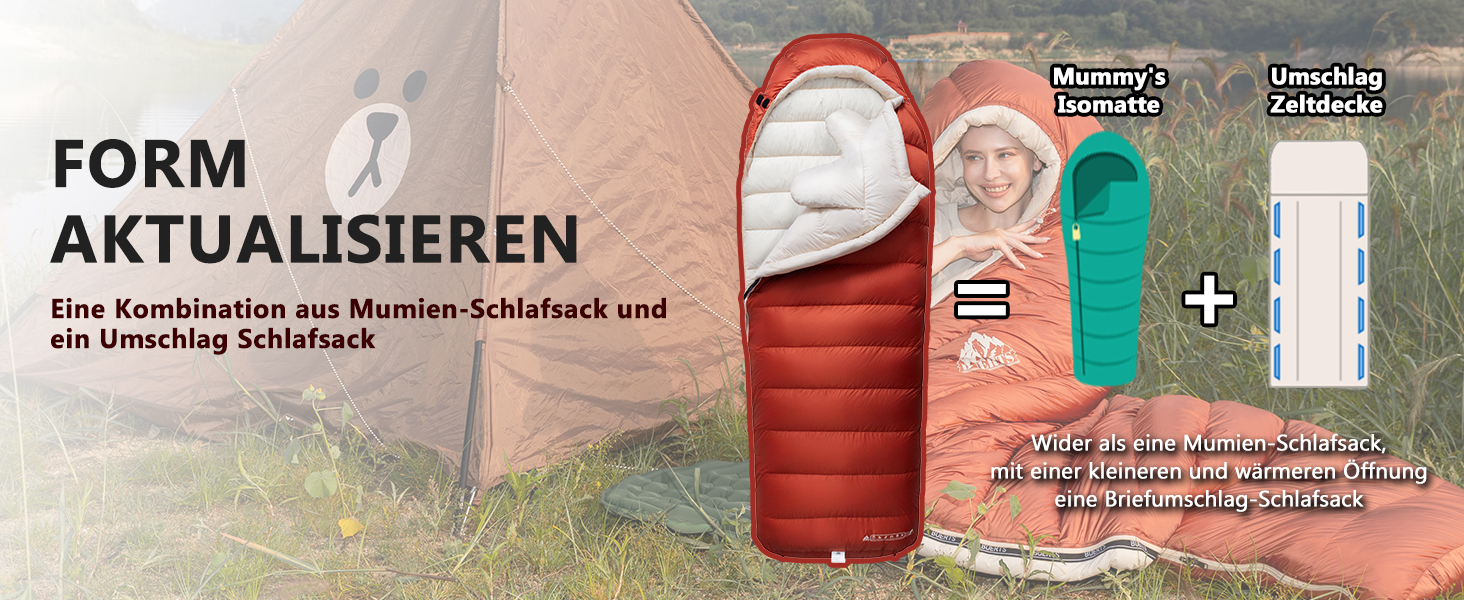 Спальний мішок для дорослих з пухом, 680FP, Outdoor, зимовий, для кемпінгу, походів та подорожей, з компресійним мішком. -10°C, сірий (-4°C, червоний)